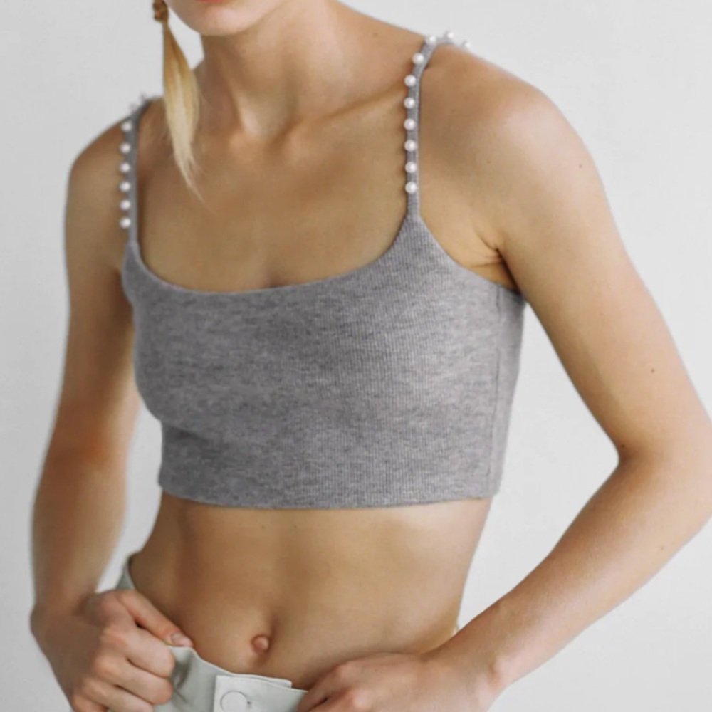Zara grey tank top with pearl straps